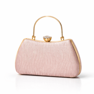 clutch handle (pink, golden) office wear pu / rexine leather handbag for women