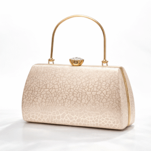 cream color clutch gold handle premium look pu leather handbag for women